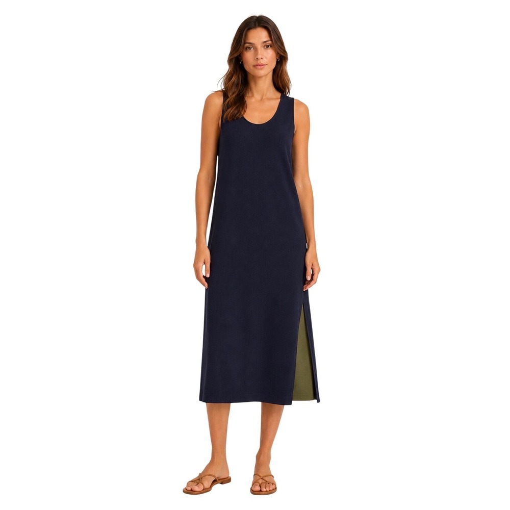 Maison Ullens Sleeveless Knit Midi Dress Navy Olive Women's M NWT